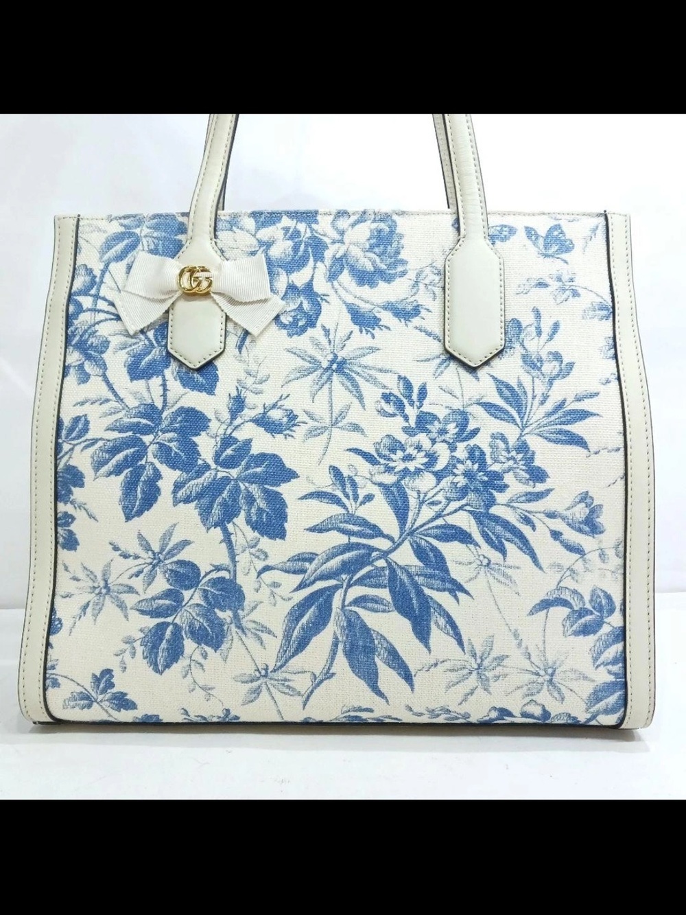 Gucci White and Blue Floral Tote
